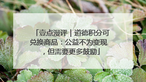 壹点漫评｜道德积分可兑换商品：公益不为变现，但需要更多鼓励